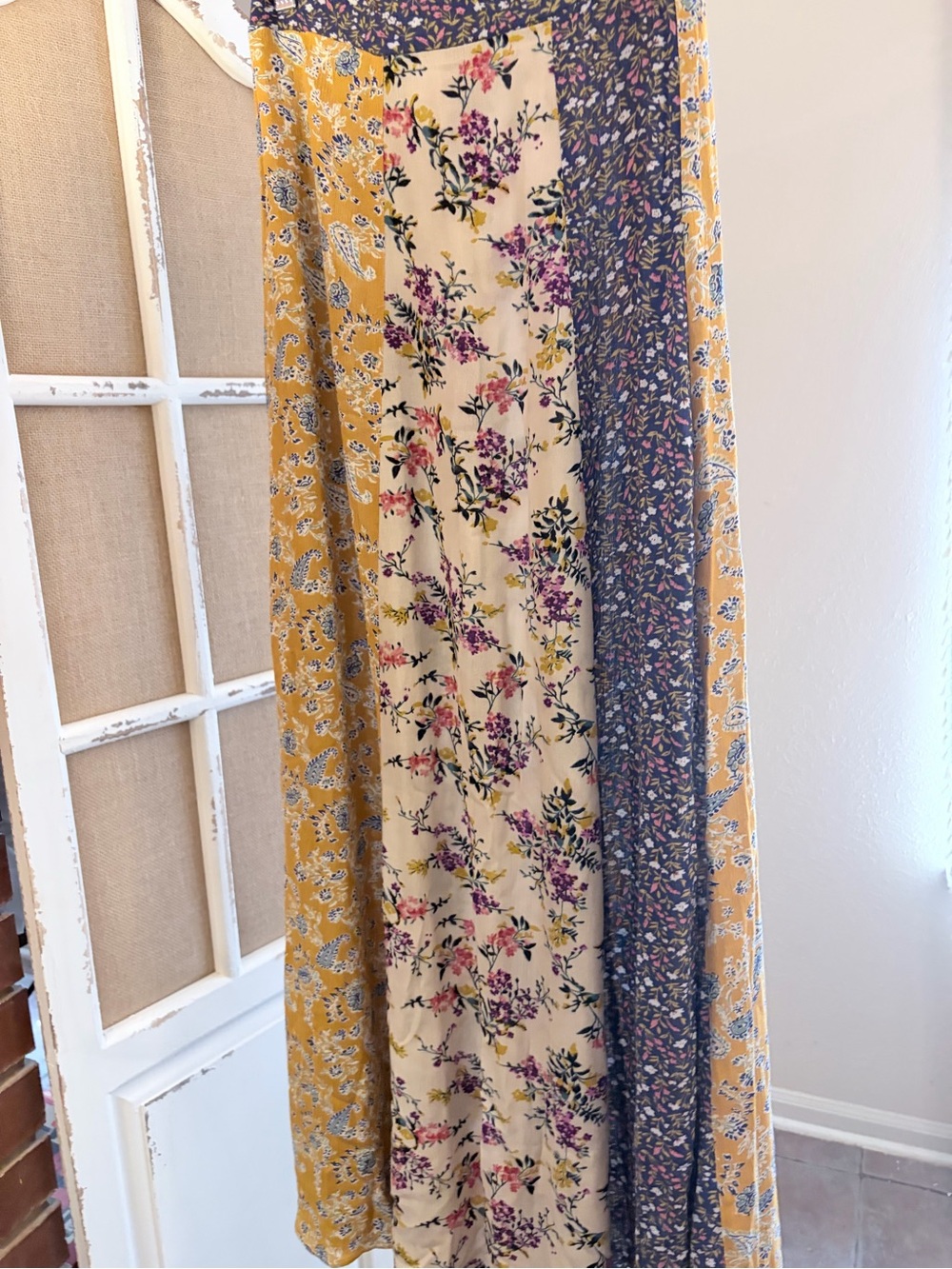 Natural Life Patchwork Floral Boho Maxi Skirt 100% Rayon Small - Picture 2 of 10